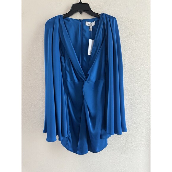 Badgley Mischka Nora Satin V-Neck Long Bell Sleeve Twist Front Mini Dress size 2 - Picture 3 of 14